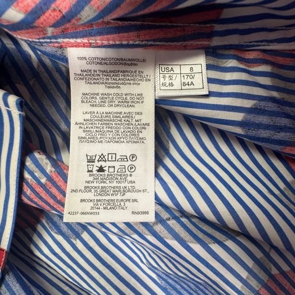 Brooks Brothers 1818 Womens Floral Striped Cotton Shirt Dress Blue Red White 8 - Picture 8 of 11